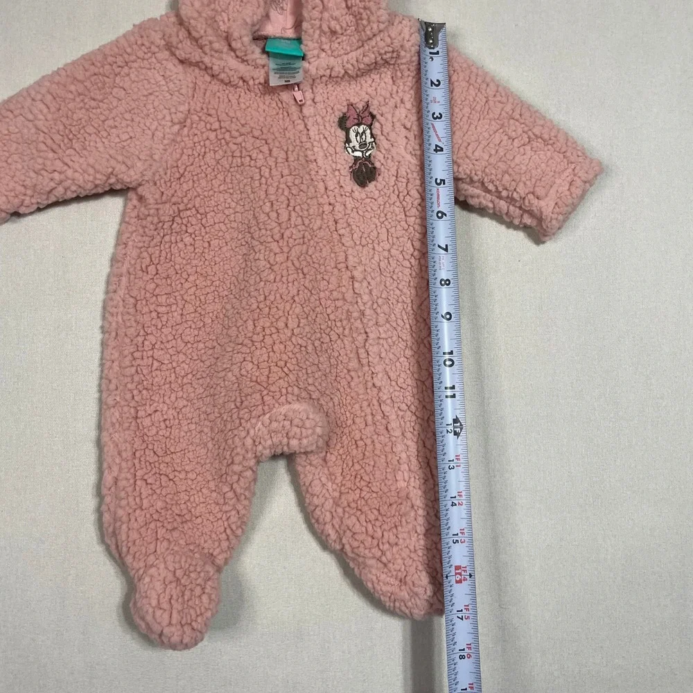 Disney Baby Minnie‎ Mouse Pink Sherpa Fleece Hooded Footed Jumpsuit - SizeNB